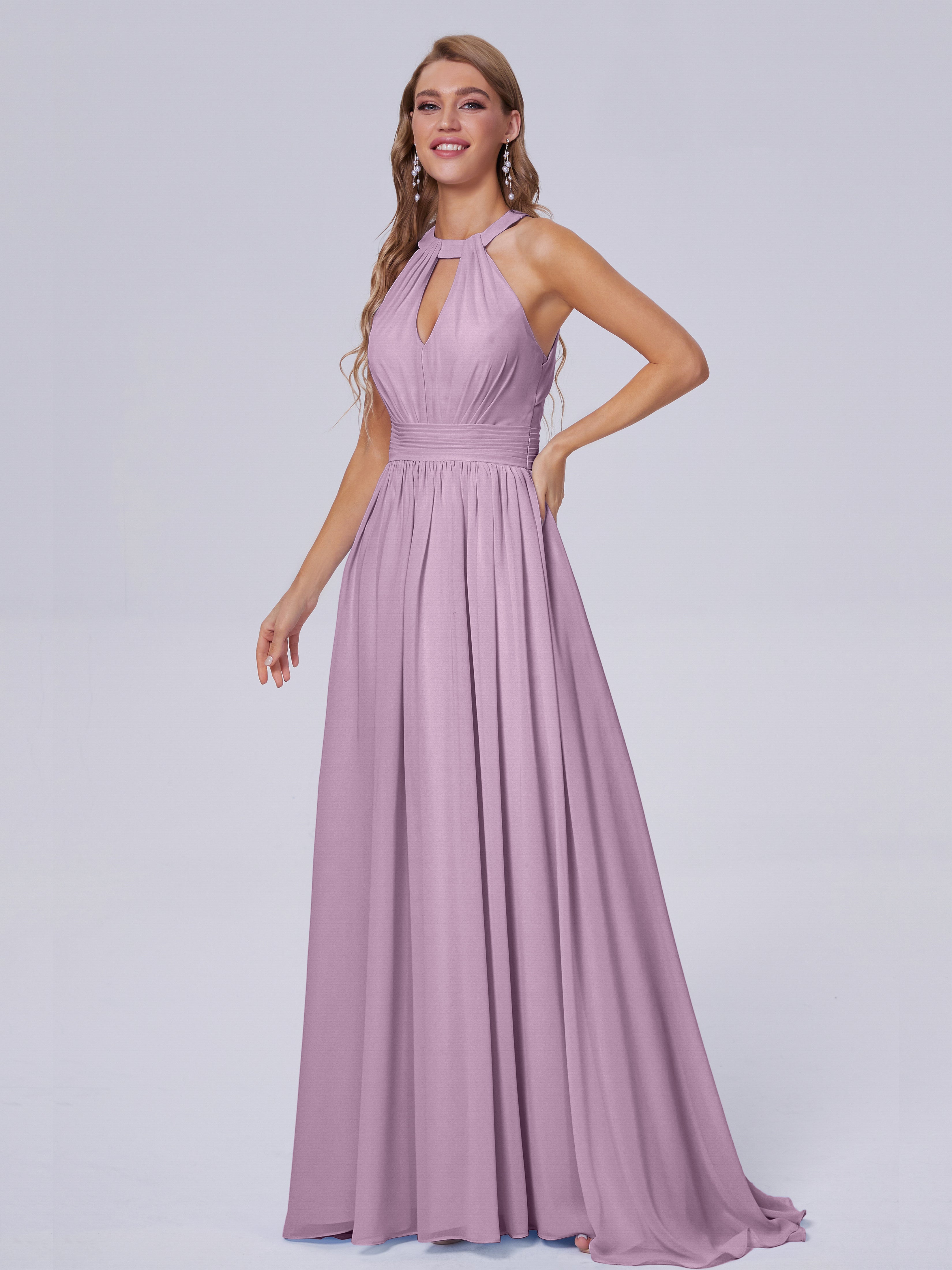 Nicole Vintage Halter Chiffon Long Bridesmaid Dresses