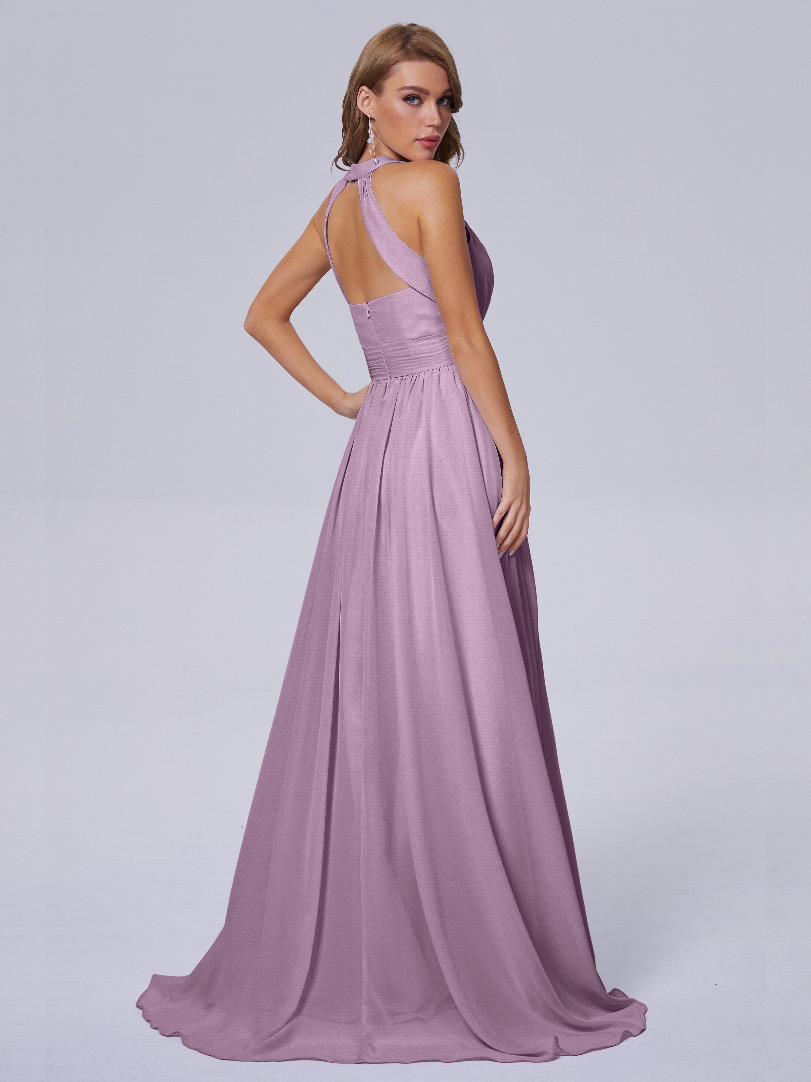 Nicole Vintage Halter Chiffon Long Bridesmaid Dresses