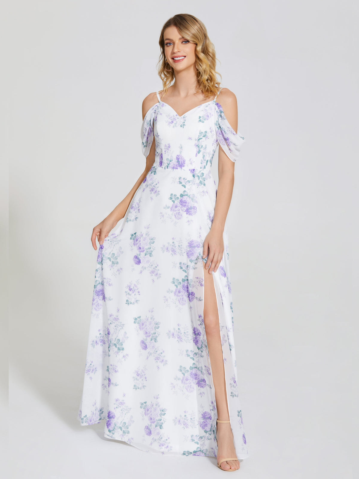 Izabella Off-Shoulder Floral Print Bridesmaid Dress