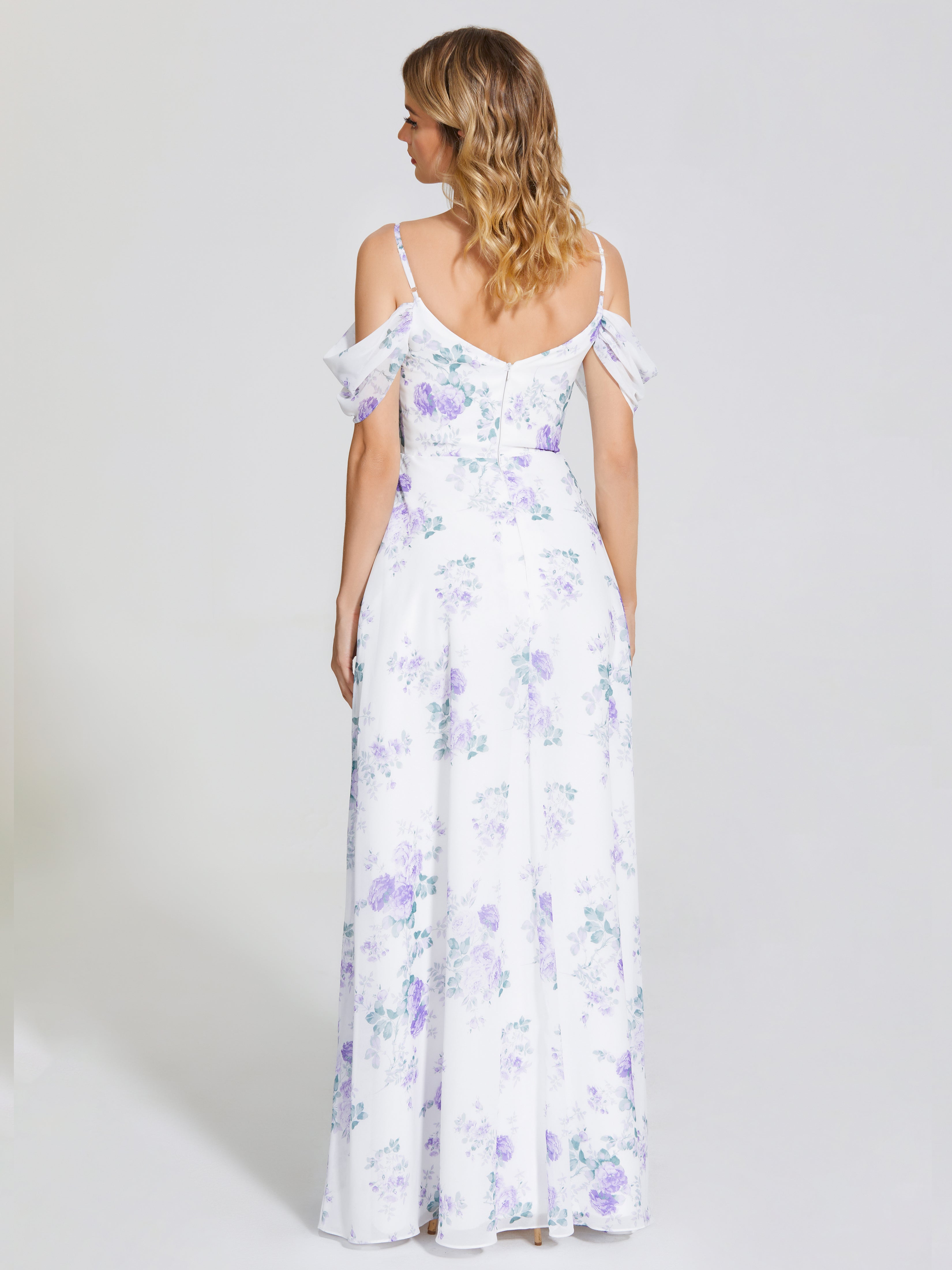 Izabella Off-Shoulder Floral Print Bridesmaid Dress