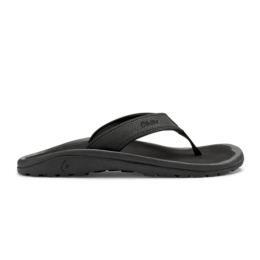 Olukai Mens Ohana Leather Waterproof Flip Flop Sandal  Black
