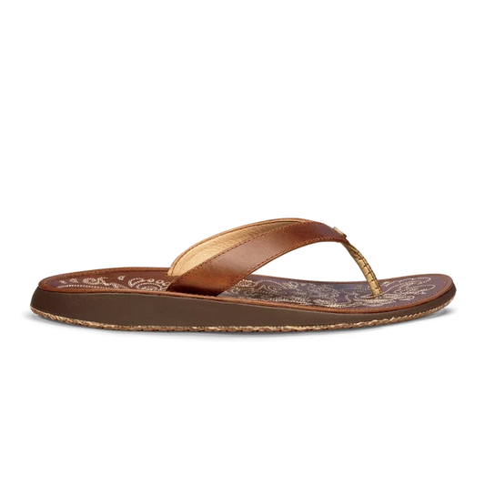 Olukai Paniolo Womens Natural Embossed Leather Beach Sandal