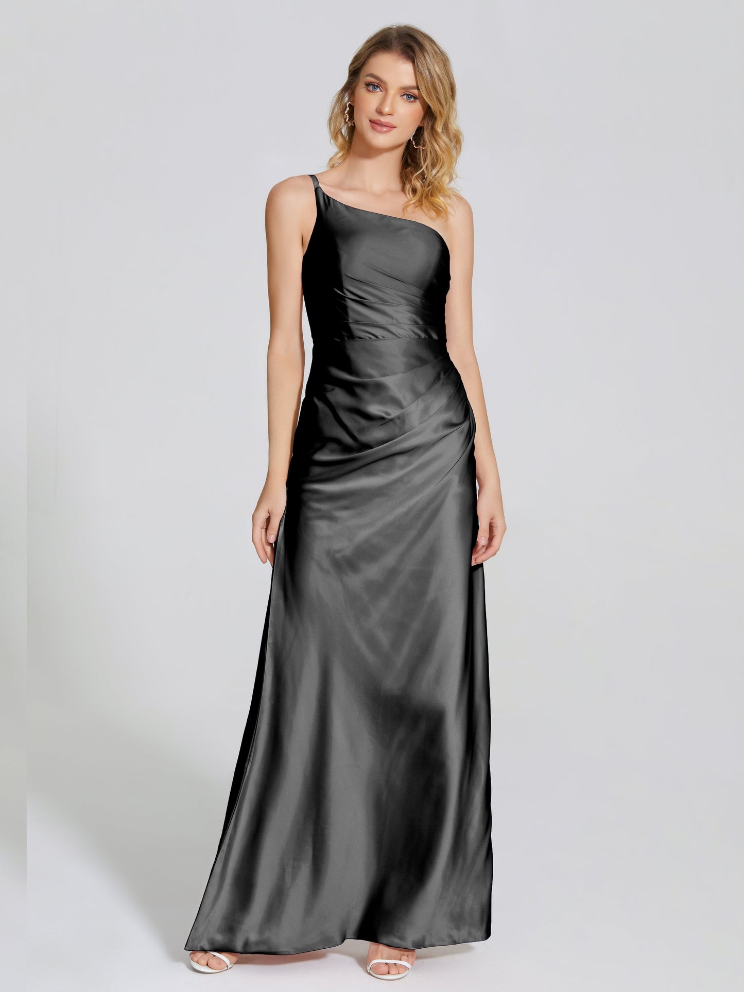 Angela One-Shoulder Sheath Soft Satin Bridesmaid Dress