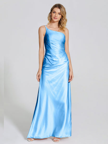 Angela One-Shoulder Sheath Soft Satin Bridesmaid Dress