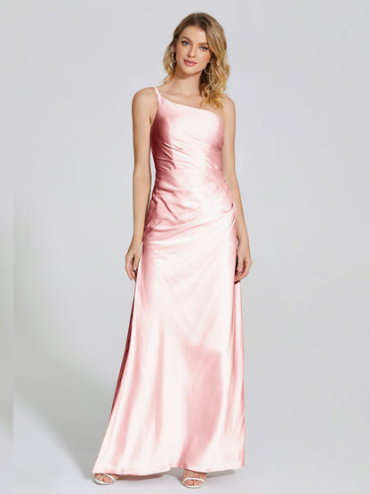 Angela One-Shoulder Sheath Soft Satin Bridesmaid Dress