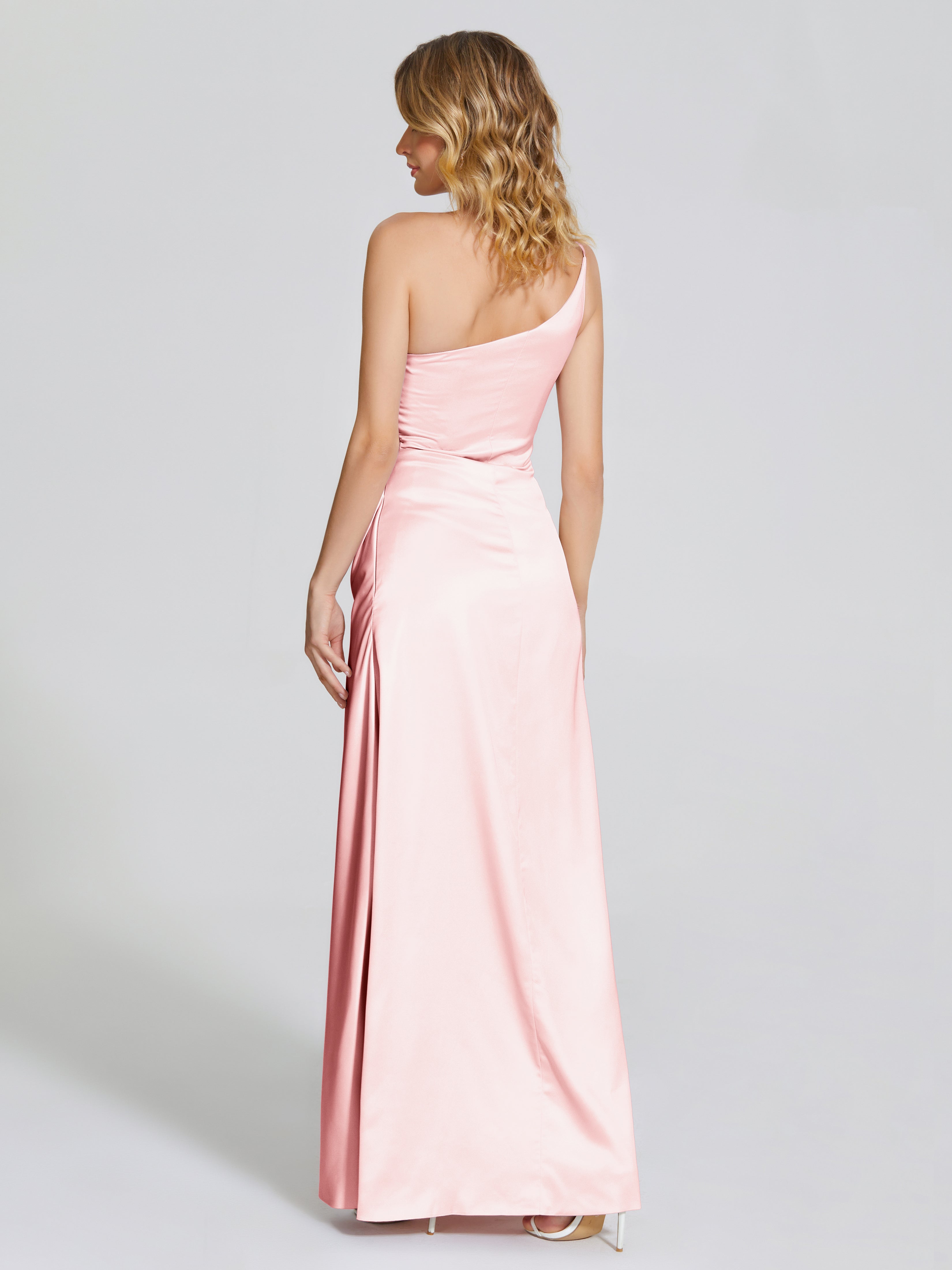 Angela One-Shoulder Sheath Soft Satin Bridesmaid Dress