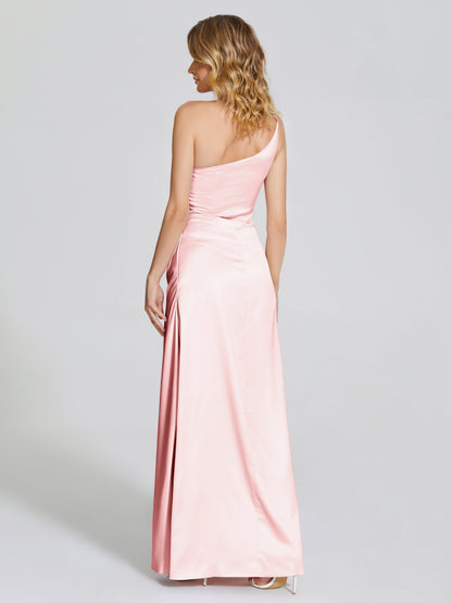 Angela One-Shoulder Sheath Soft Satin Bridesmaid Dress