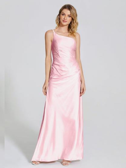 Angela One-Shoulder Sheath Soft Satin Bridesmaid Dress