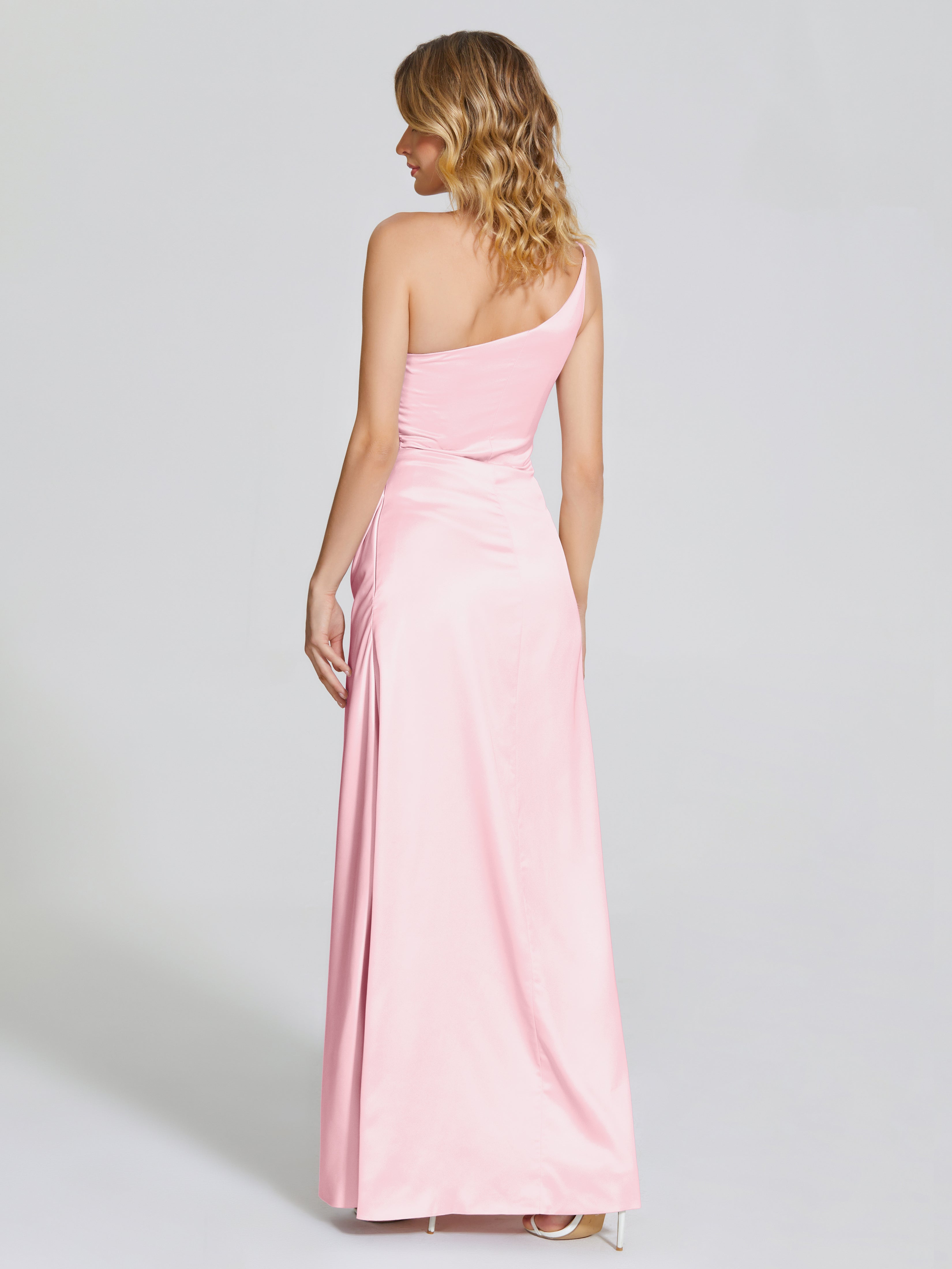 Angela One-Shoulder Sheath Soft Satin Bridesmaid Dress