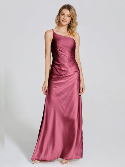 Angela One-Shoulder Sheath Soft Satin Bridesmaid Dress