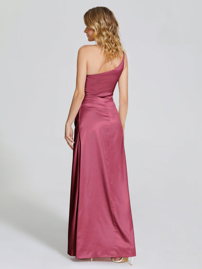 Angela One-Shoulder Sheath Soft Satin Bridesmaid Dress