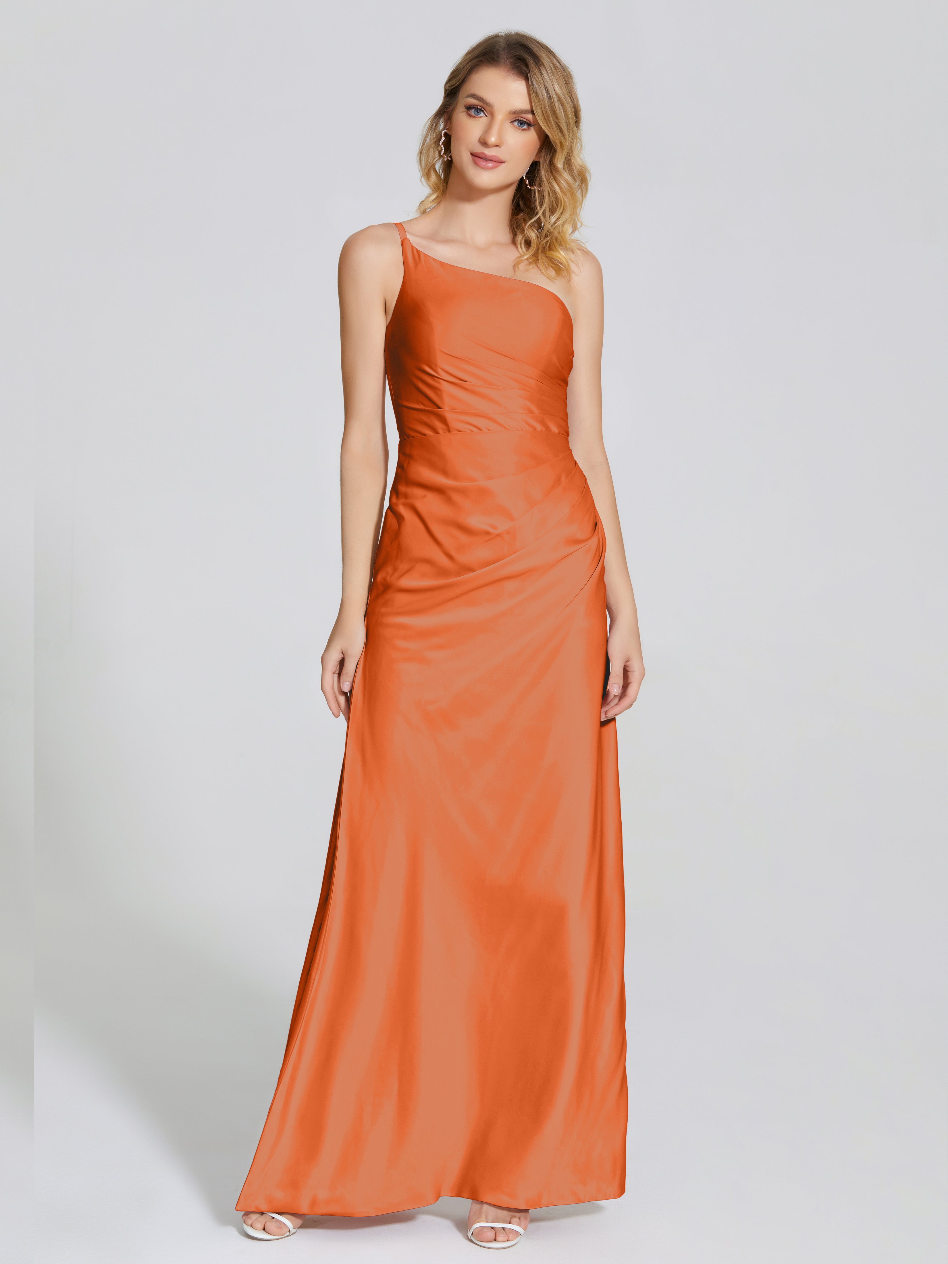 Angela One-Shoulder Sheath Soft Satin Bridesmaid Dress