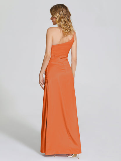 Angela One-Shoulder Sheath Soft Satin Bridesmaid Dress