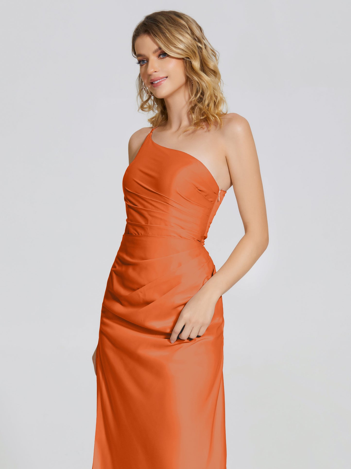 Angela One-Shoulder Sheath Soft Satin Bridesmaid Dress