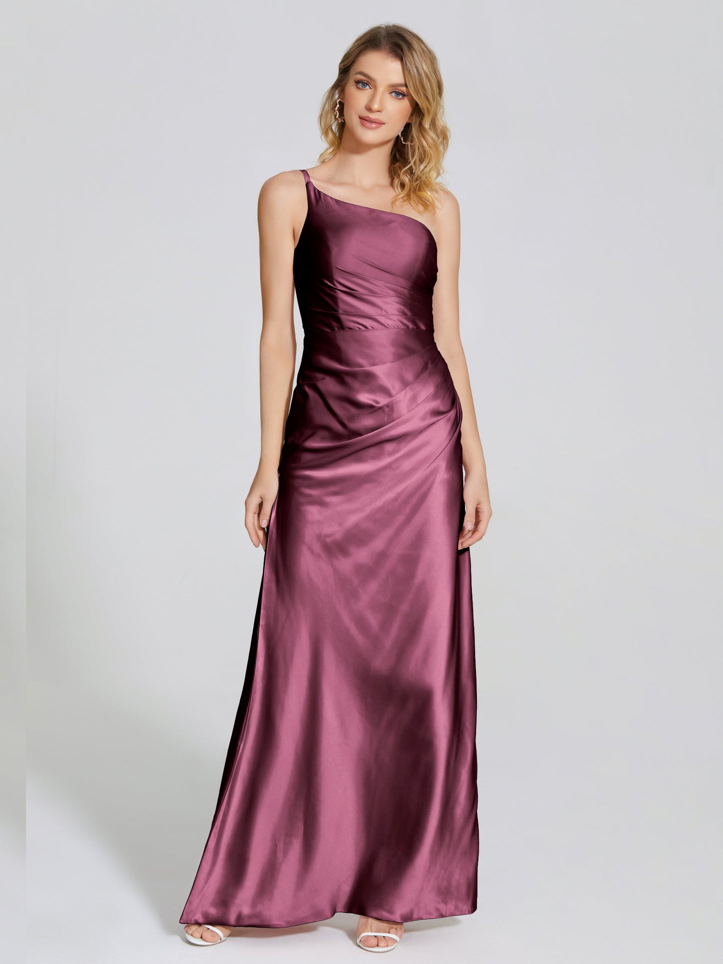 Angela One-Shoulder Sheath Soft Satin Bridesmaid Dress