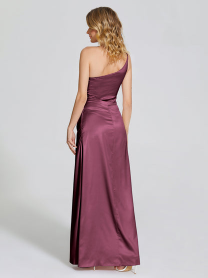 Angela One-Shoulder Sheath Soft Satin Bridesmaid Dress