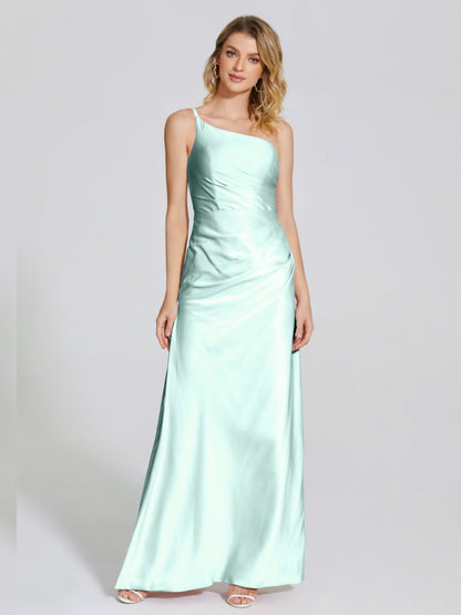 Angela One-Shoulder Sheath Soft Satin Bridesmaid Dress