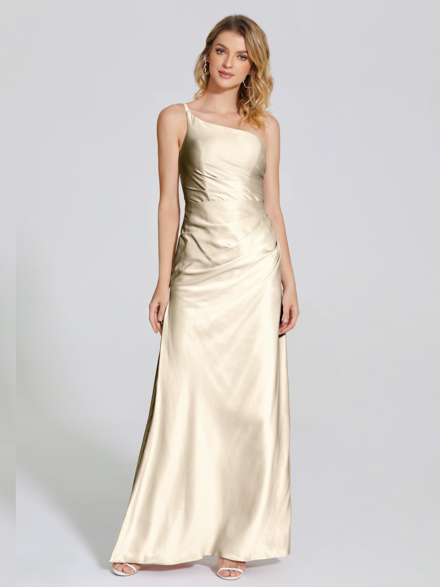Angela One-Shoulder Sheath Soft Satin Bridesmaid Dress
