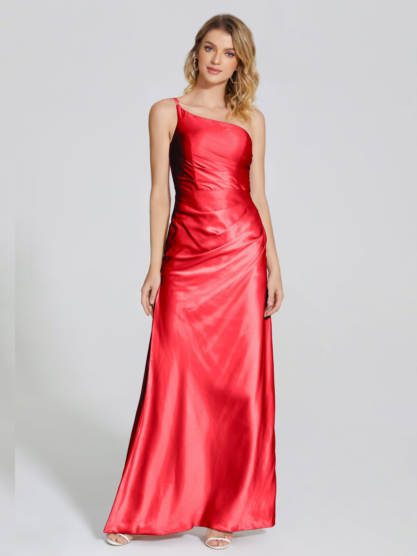 Angela One-Shoulder Sheath Soft Satin Bridesmaid Dress