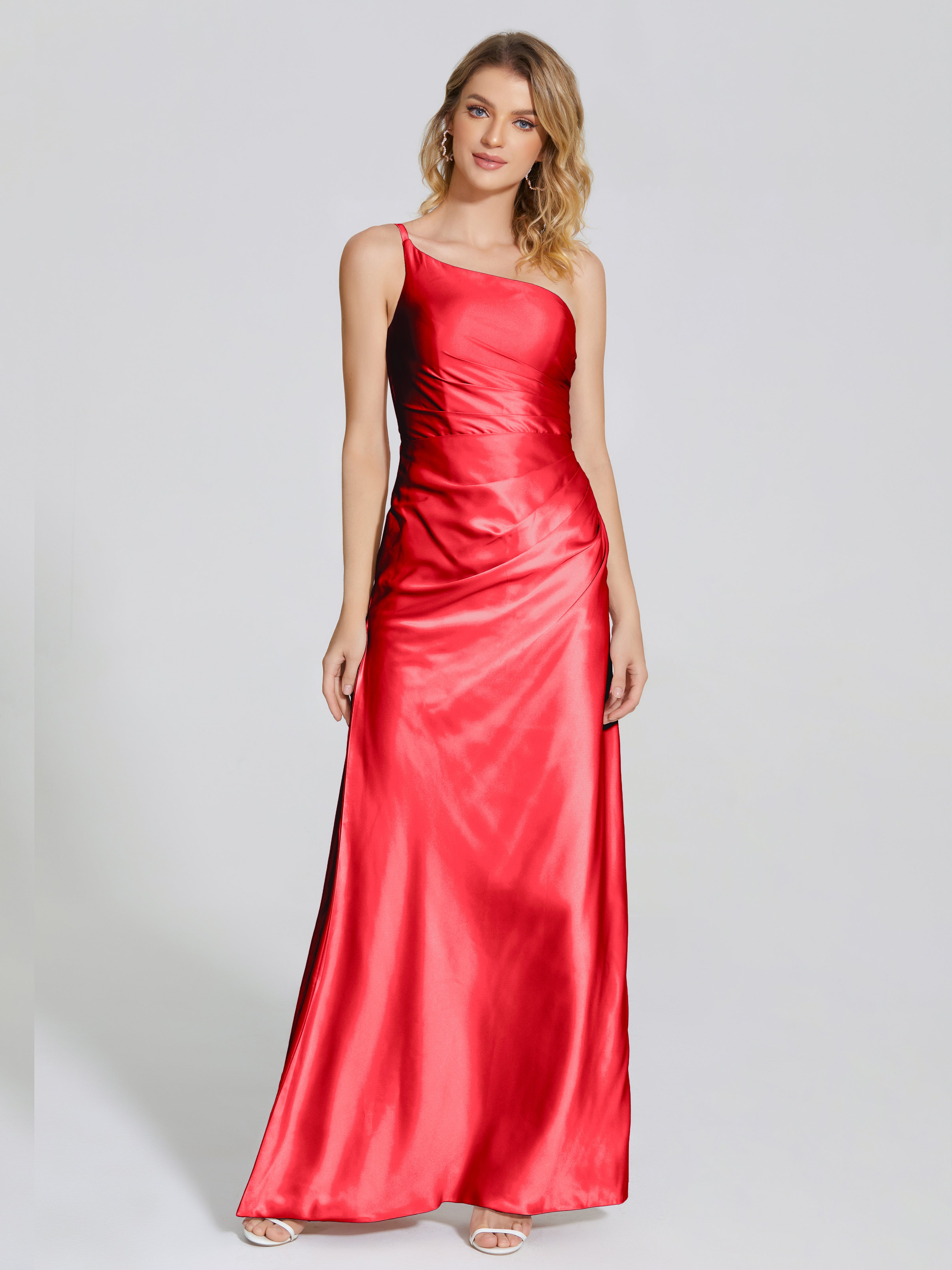 Angela One-Shoulder Sheath Soft Satin Bridesmaid Dress