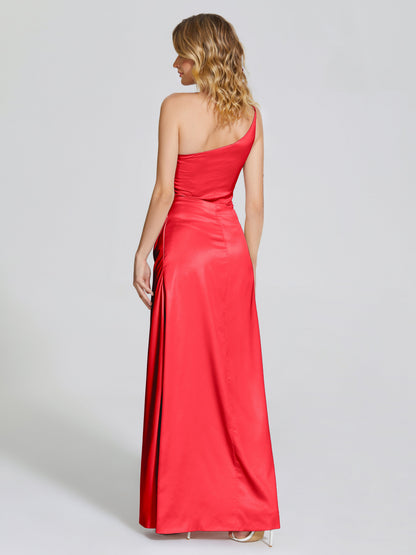 Angela One-Shoulder Sheath Soft Satin Bridesmaid Dress