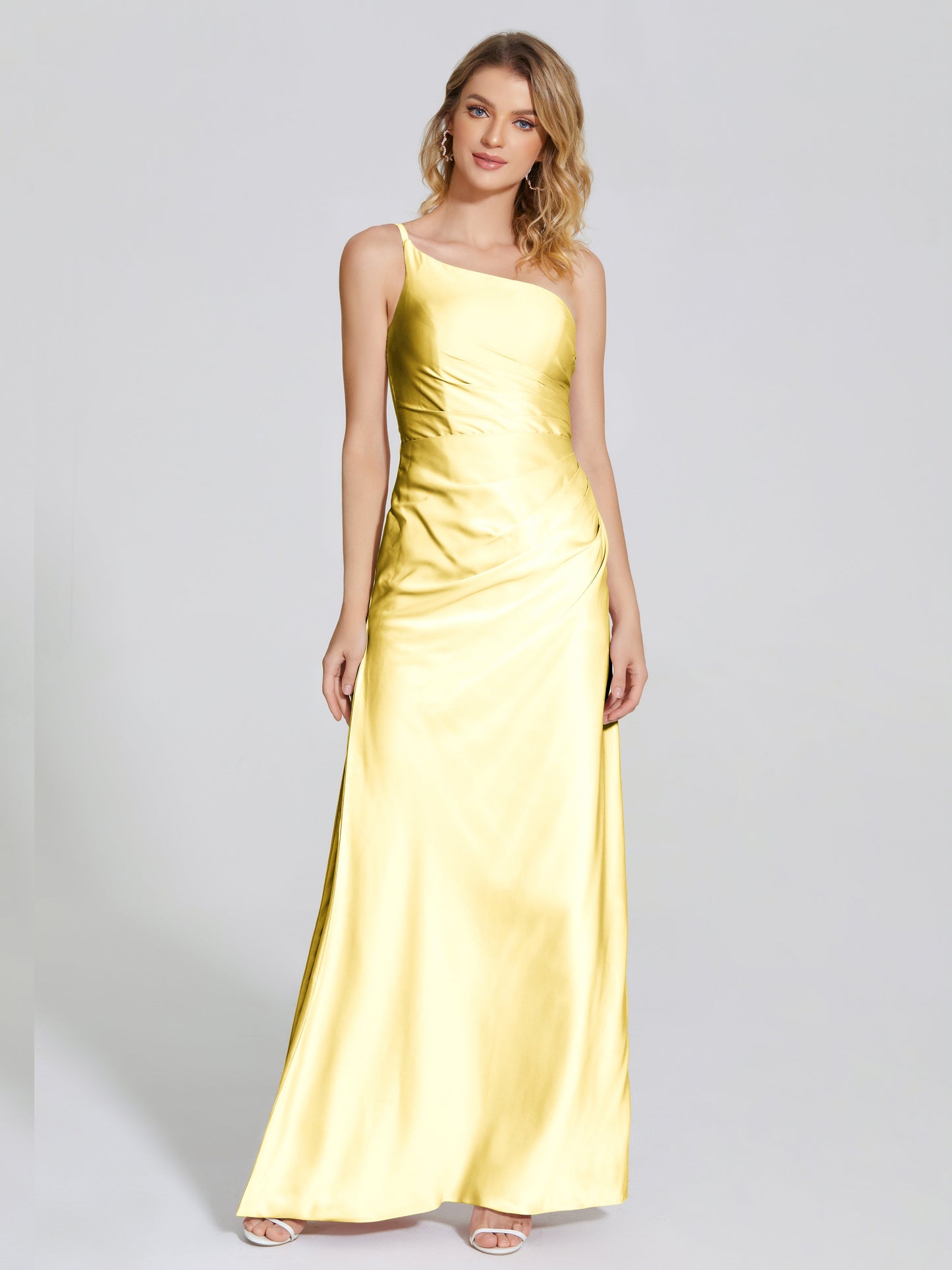 Angela One-Shoulder Sheath Soft Satin Bridesmaid Dress