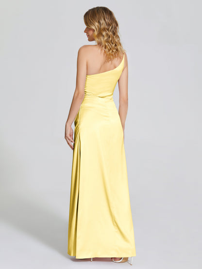 Angela One-Shoulder Sheath Soft Satin Bridesmaid Dress
