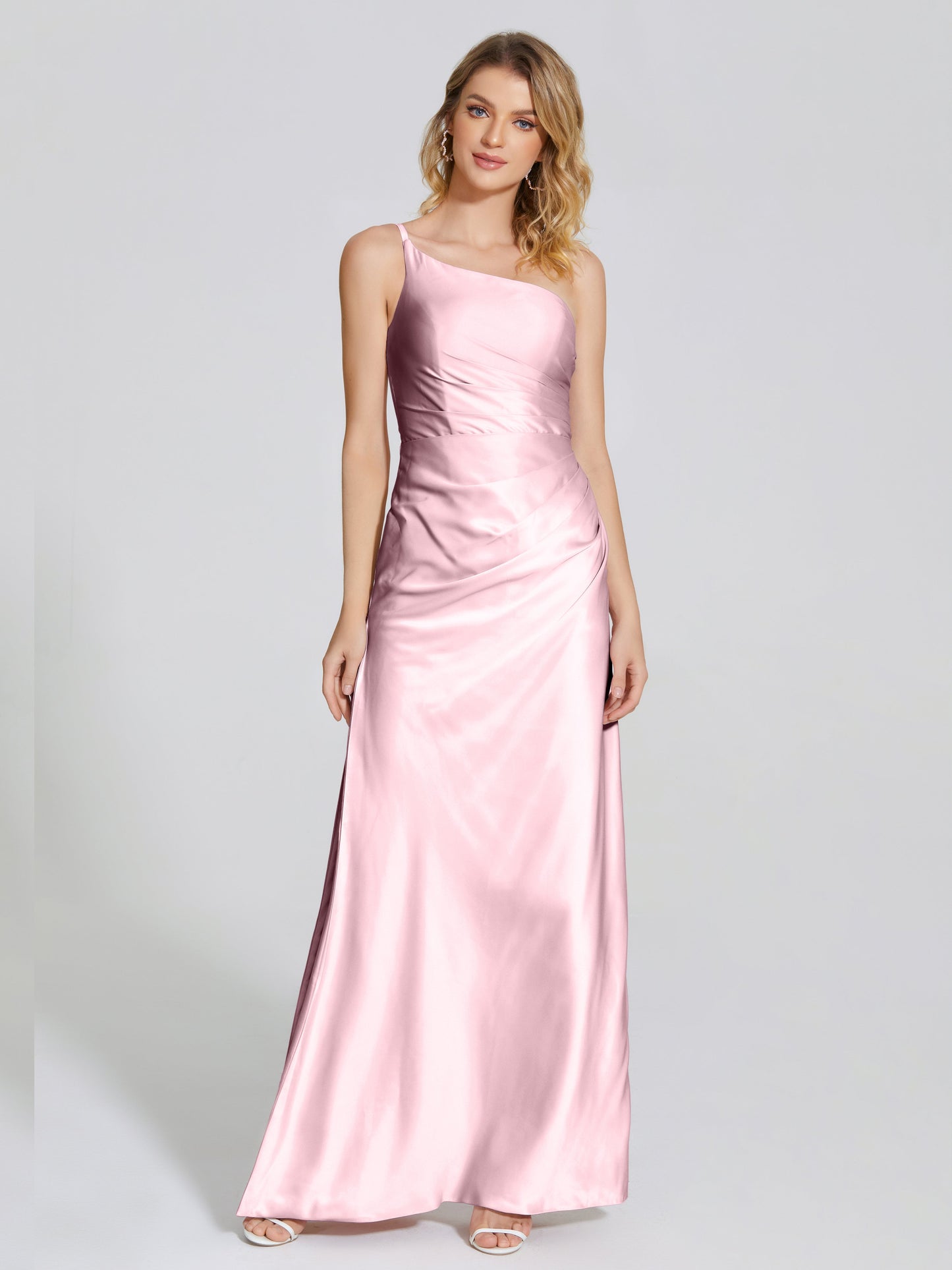 Angela One-Shoulder Sheath Soft Satin Bridesmaid Dress