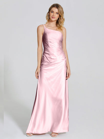 Angela One-Shoulder Sheath Soft Satin Bridesmaid Dress