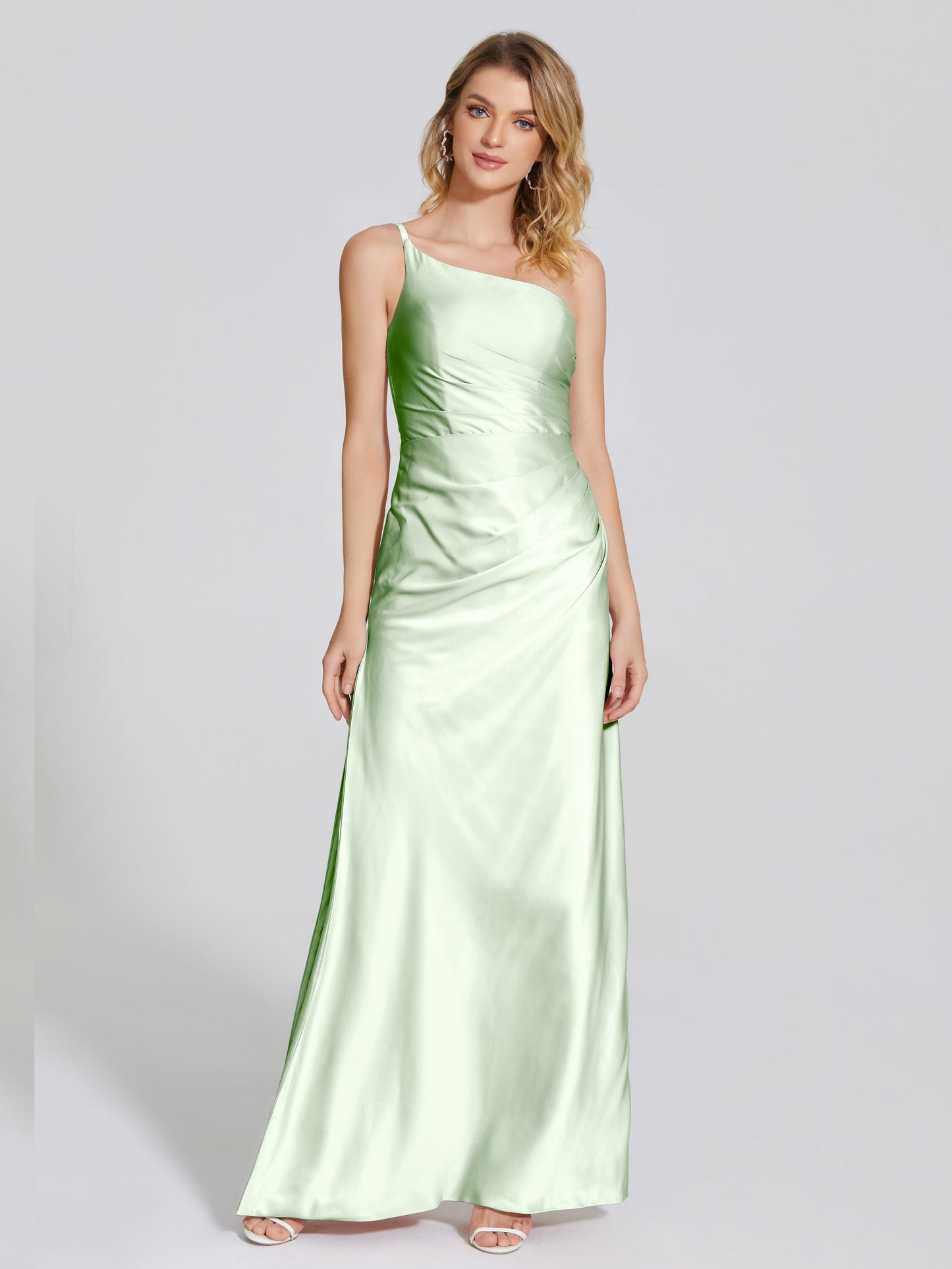 Angela One-Shoulder Sheath Soft Satin Bridesmaid Dress