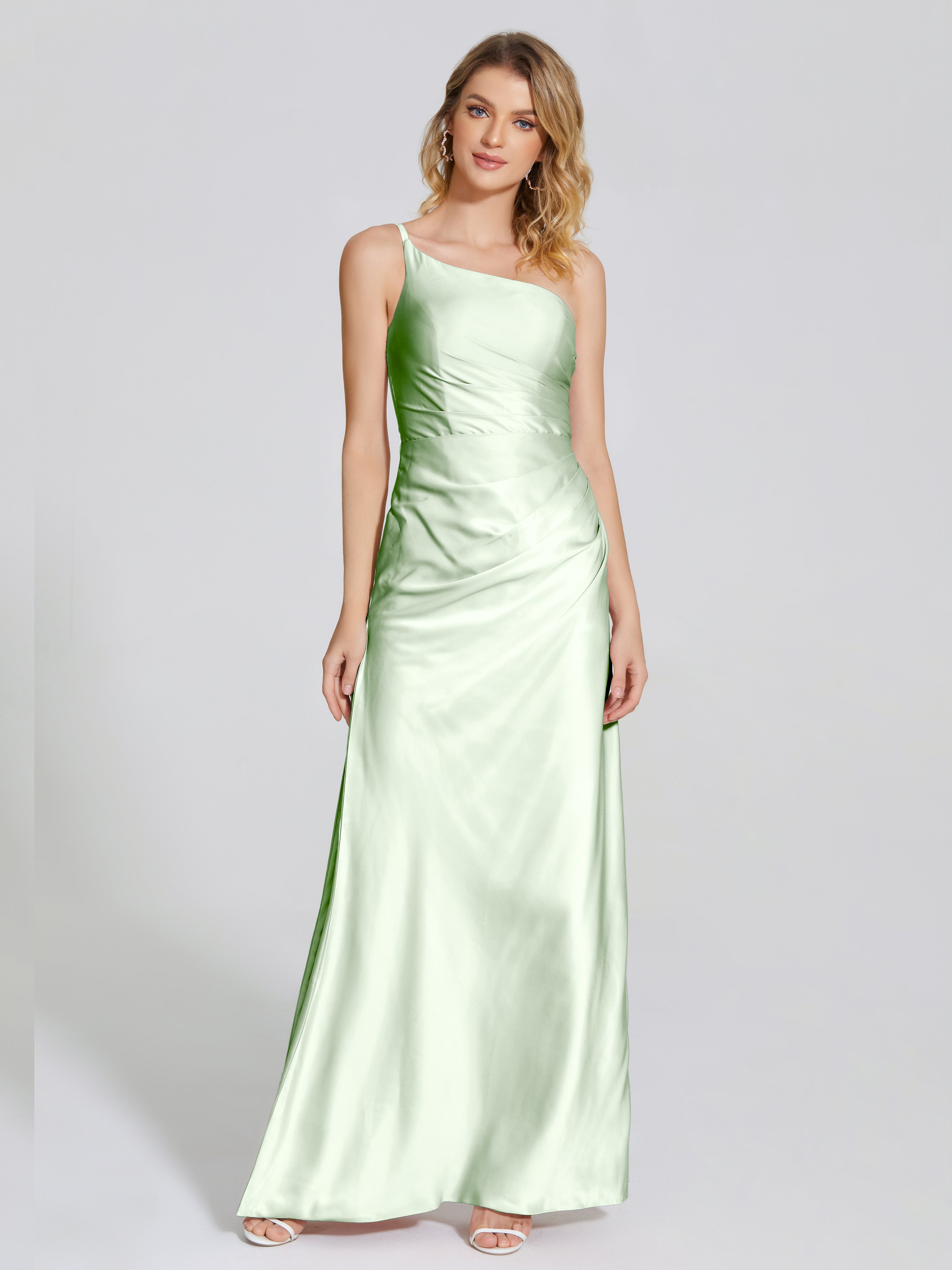 Angela One-Shoulder Sheath Soft Satin Bridesmaid Dress