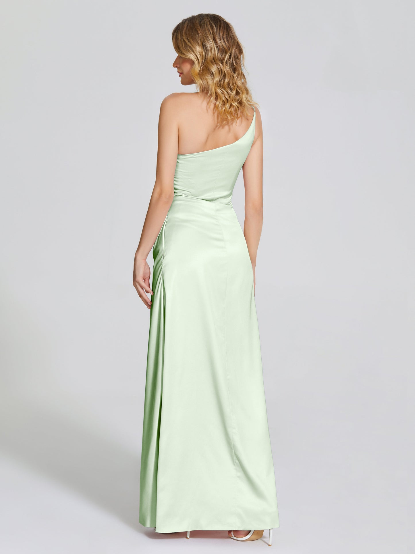 Angela One-Shoulder Sheath Soft Satin Bridesmaid Dress