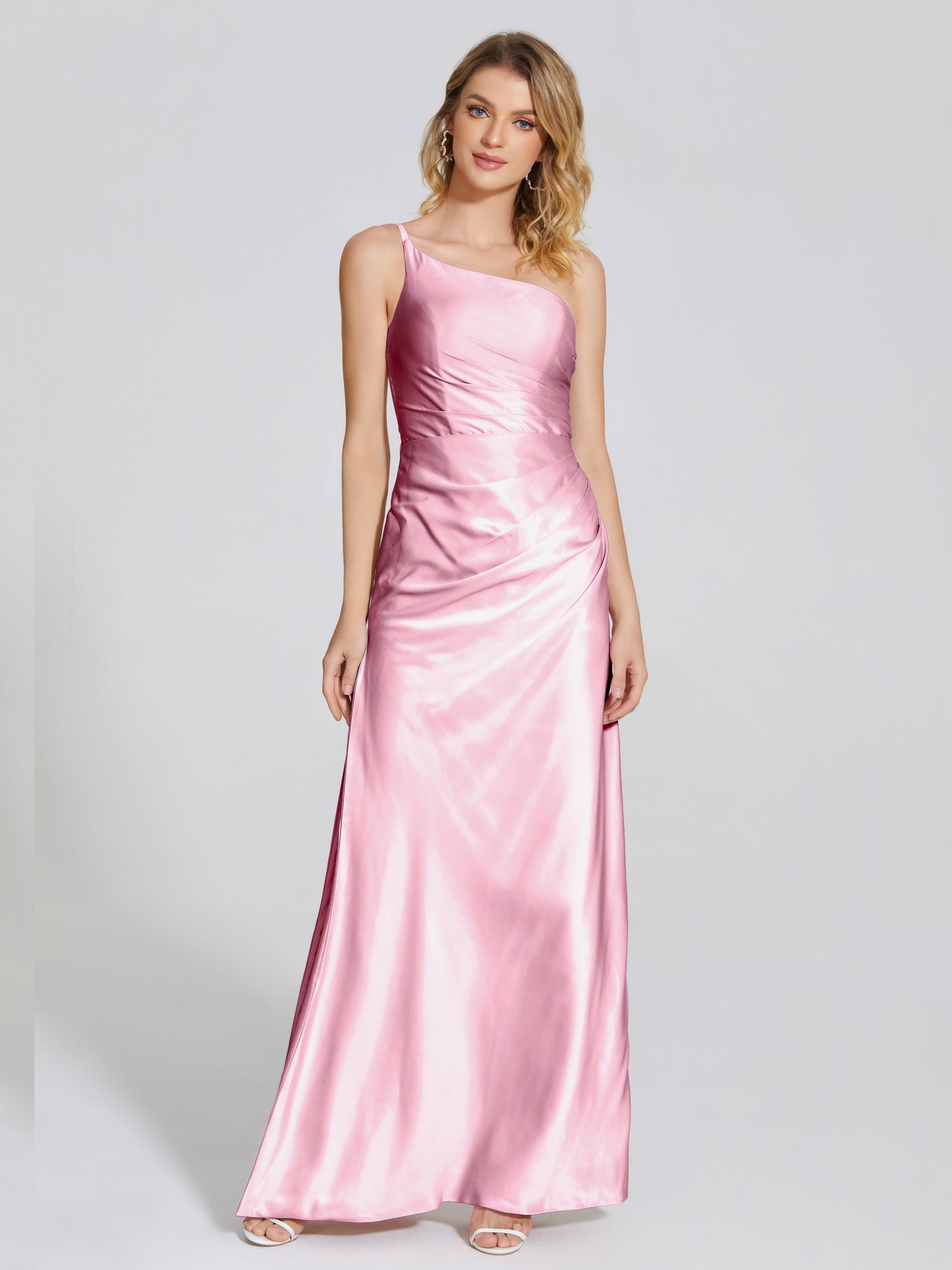 Angela One-Shoulder Sheath Soft Satin Bridesmaid Dress