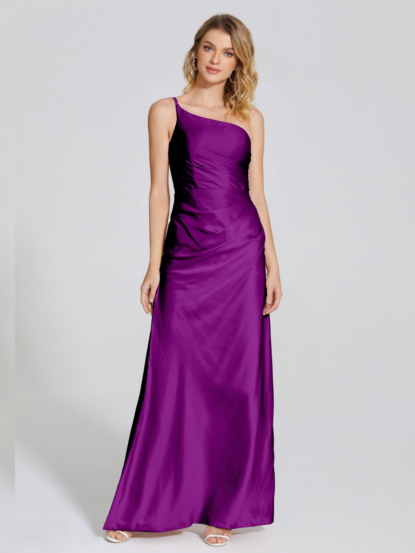 Angela One-Shoulder Sheath Soft Satin Bridesmaid Dress