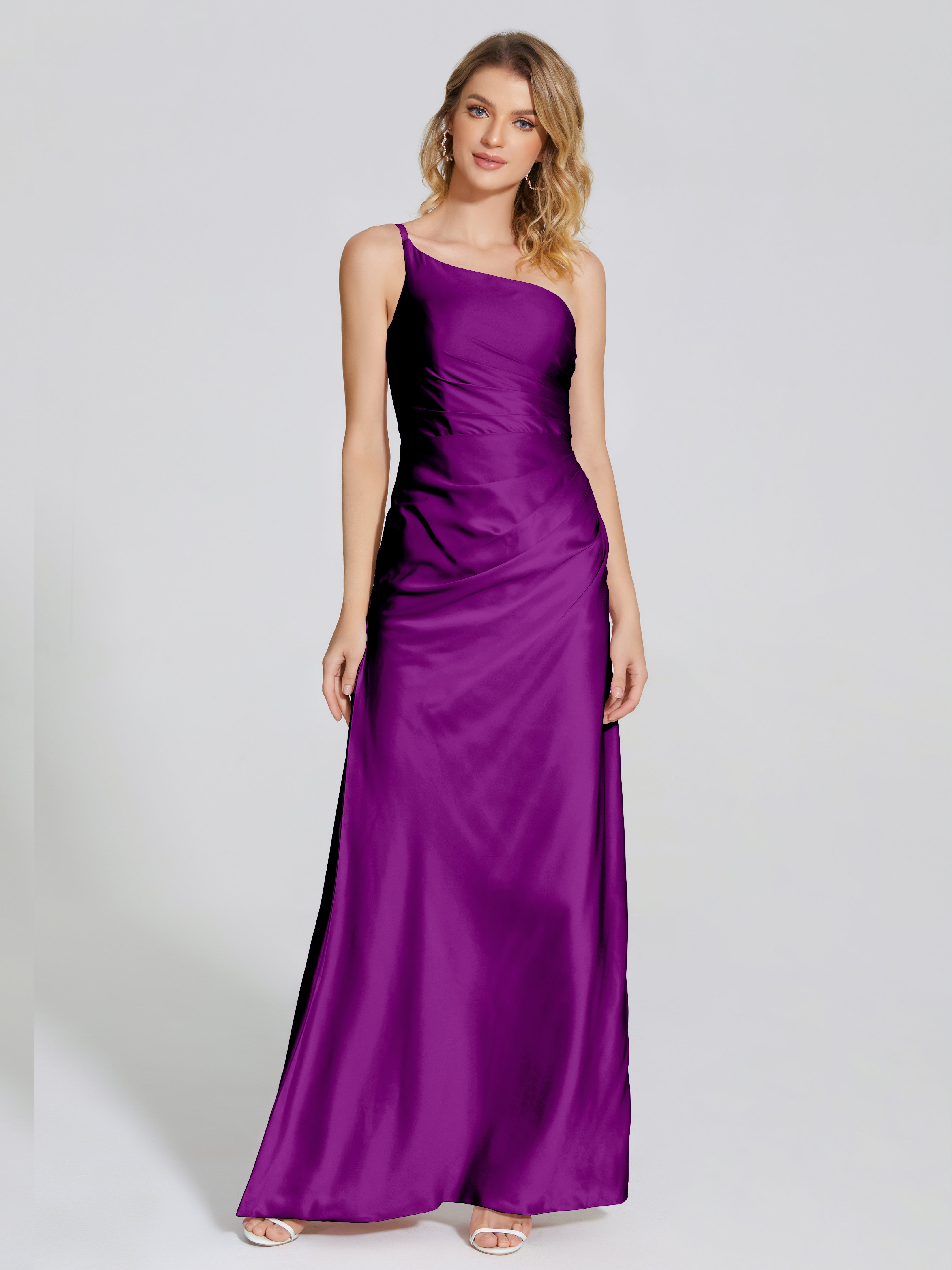 Angela One-Shoulder Sheath Soft Satin Bridesmaid Dress