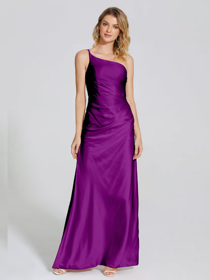 Angela One-Shoulder Sheath Soft Satin Bridesmaid Dress