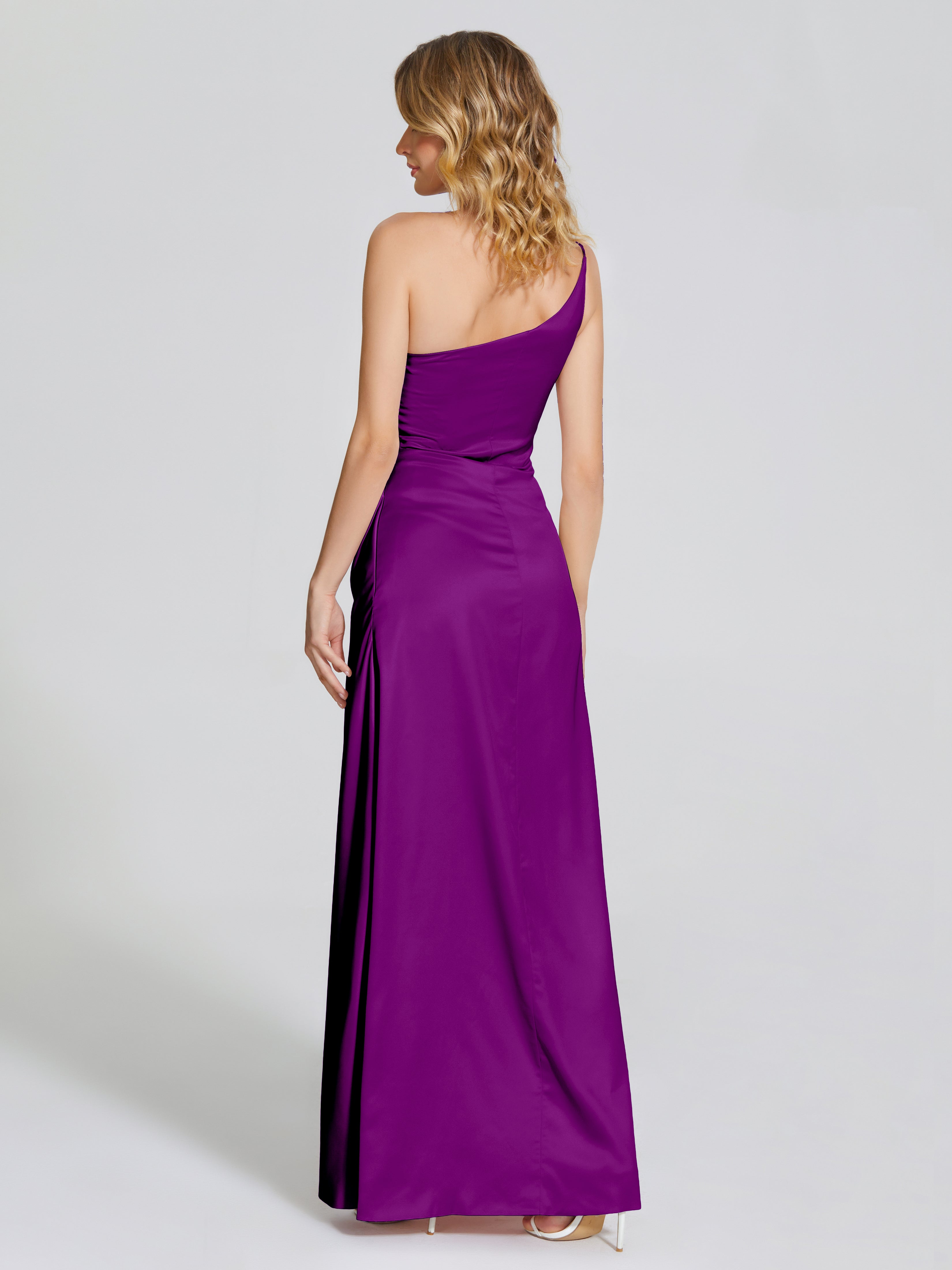 Angela One-Shoulder Sheath Soft Satin Bridesmaid Dress