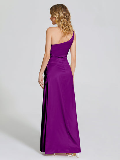 Angela One-Shoulder Sheath Soft Satin Bridesmaid Dress