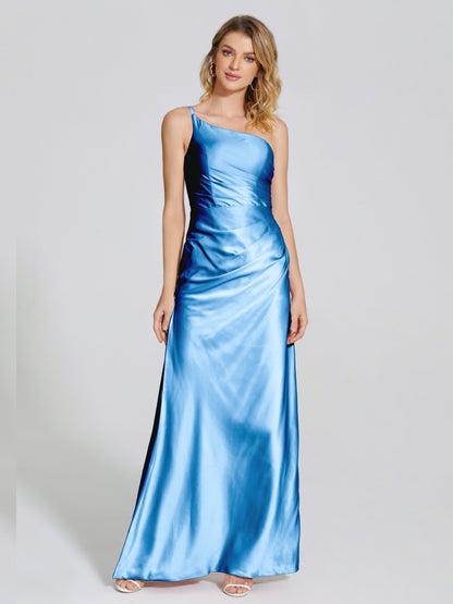 Angela One-Shoulder Sheath Soft Satin Bridesmaid Dress