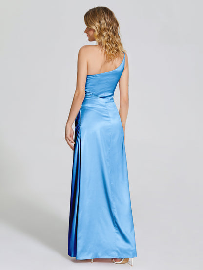 Angela One-Shoulder Sheath Soft Satin Bridesmaid Dress