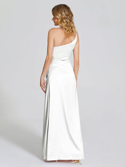 Angela One-Shoulder Sheath Soft Satin Bridesmaid Dress