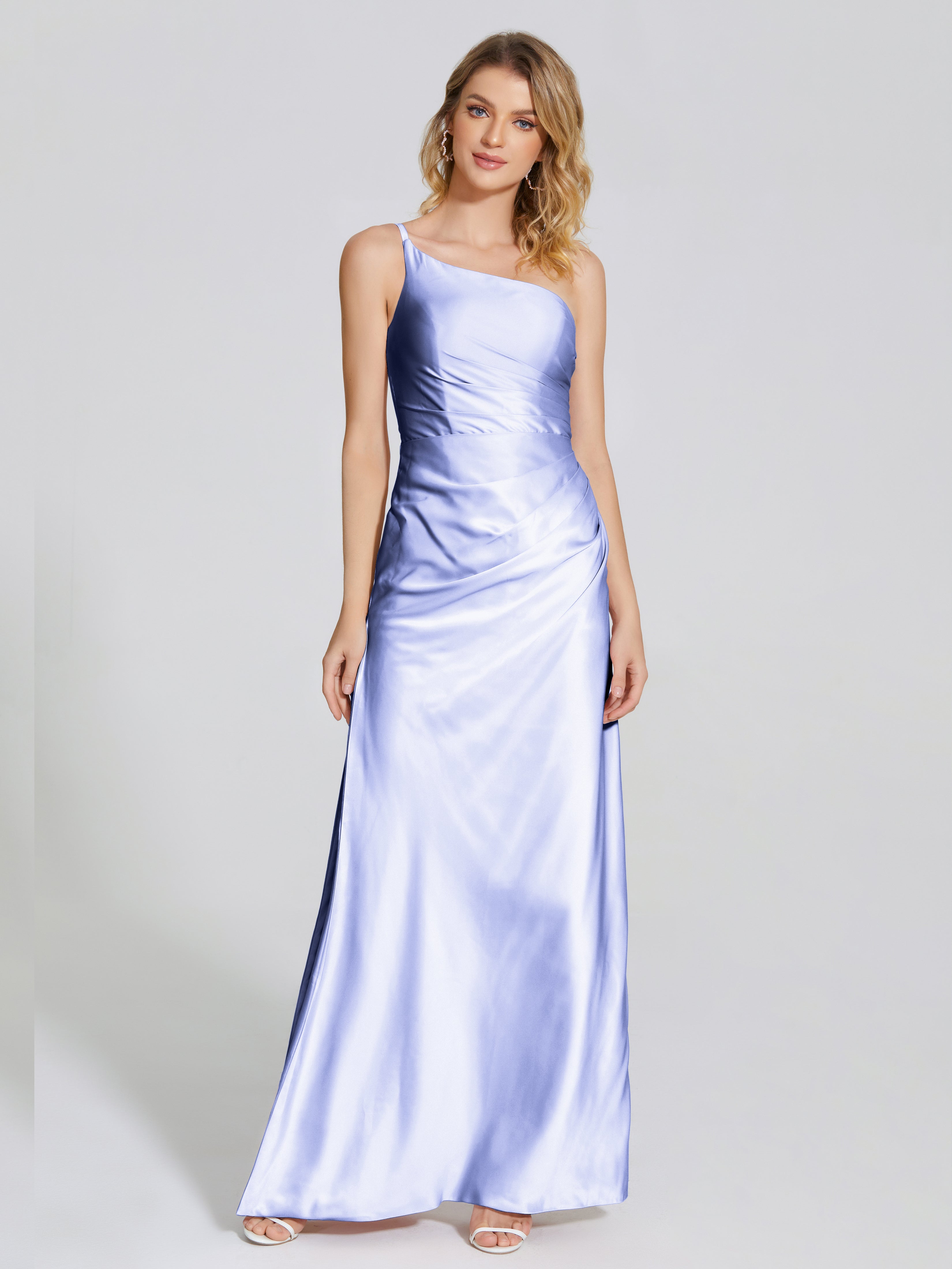 Angela One-Shoulder Sheath Soft Satin Bridesmaid Dress