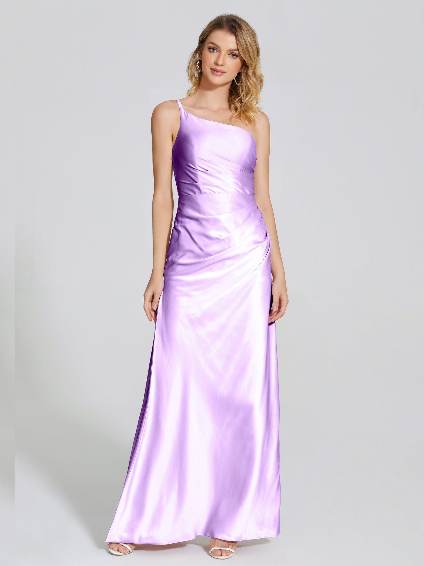 Angela One-Shoulder Sheath Soft Satin Bridesmaid Dress