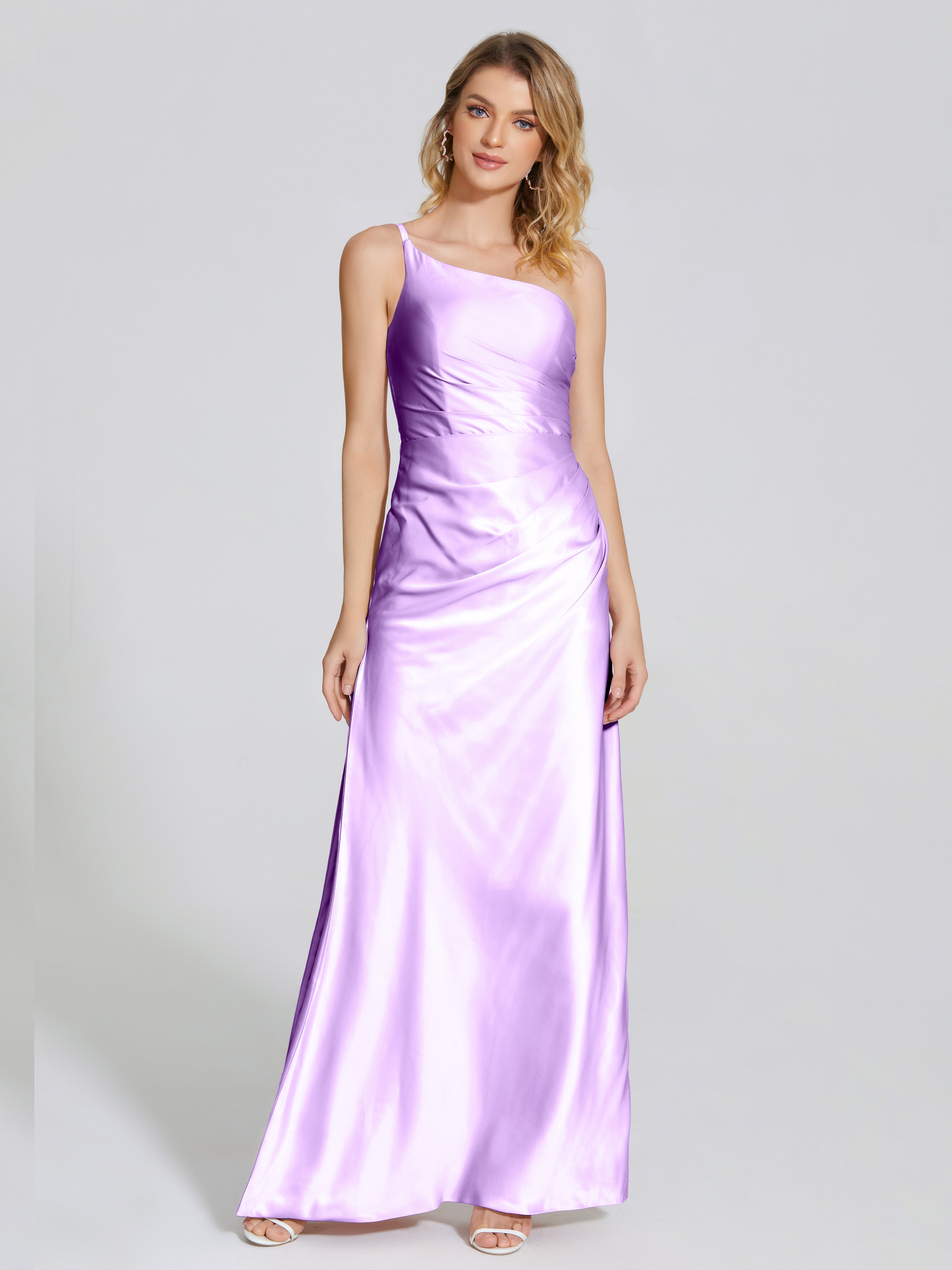 Angela One-Shoulder Sheath Soft Satin Bridesmaid Dress
