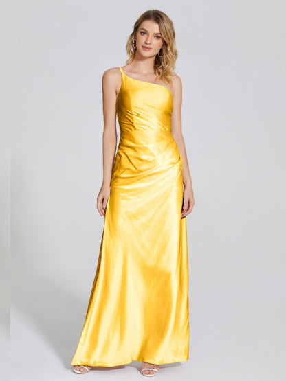 Angela One-Shoulder Sheath Soft Satin Bridesmaid Dress