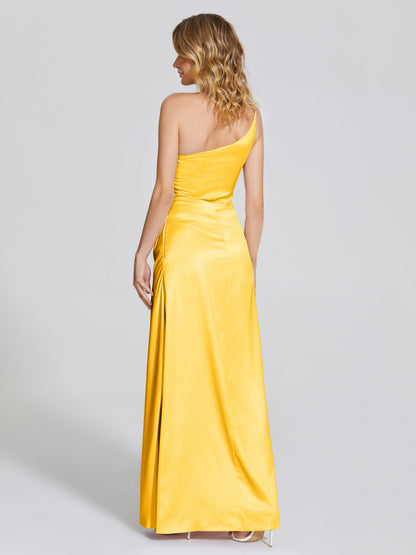 Angela One-Shoulder Sheath Soft Satin Bridesmaid Dress