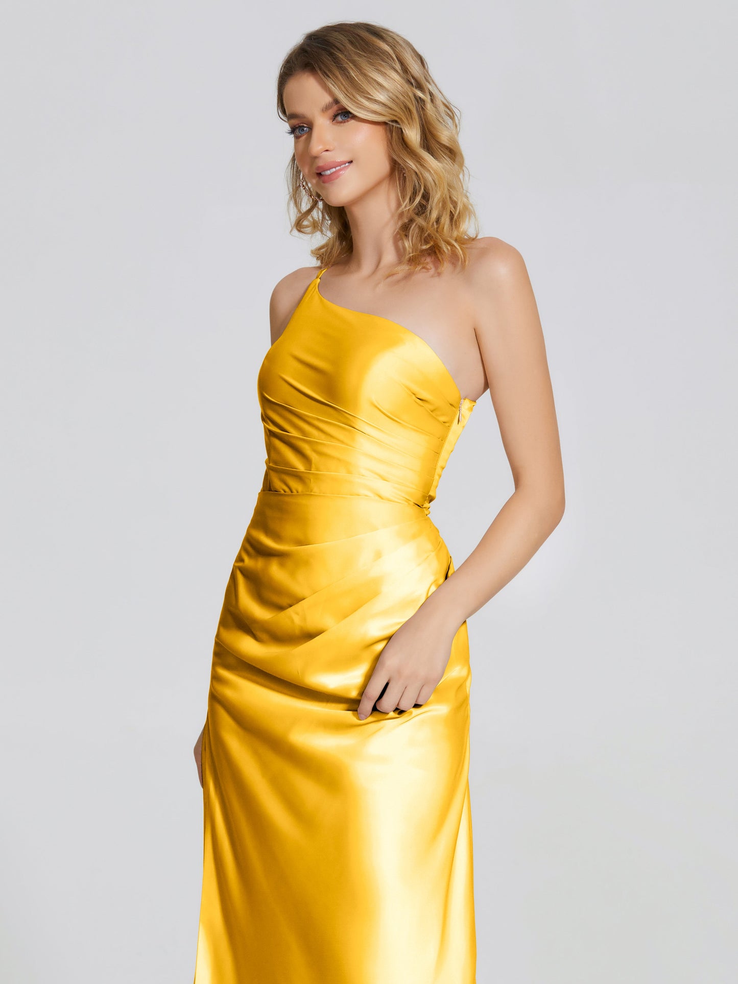 Angela One-Shoulder Sheath Soft Satin Bridesmaid Dress