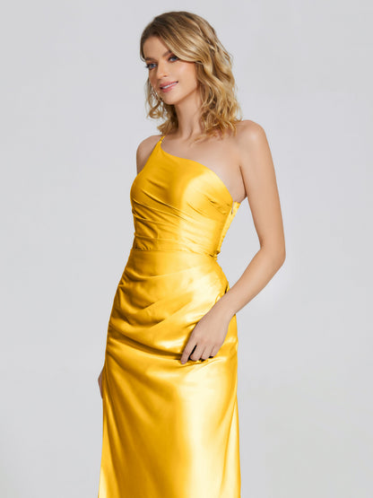 Angela One-Shoulder Sheath Soft Satin Bridesmaid Dress