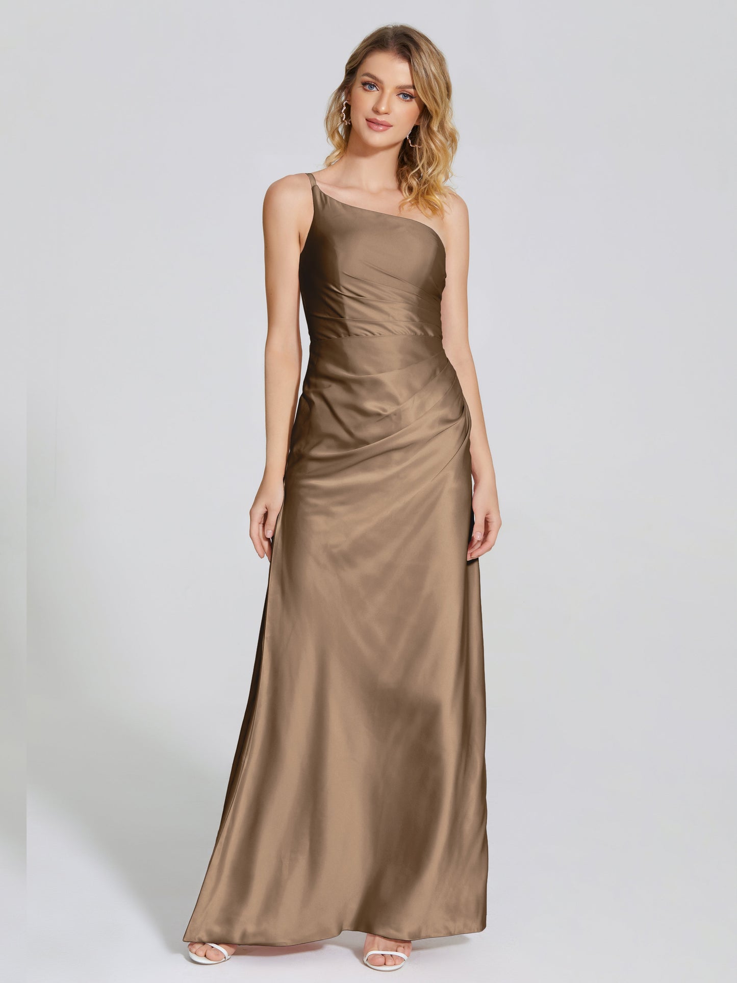 Angela One-Shoulder Sheath Soft Satin Bridesmaid Dress