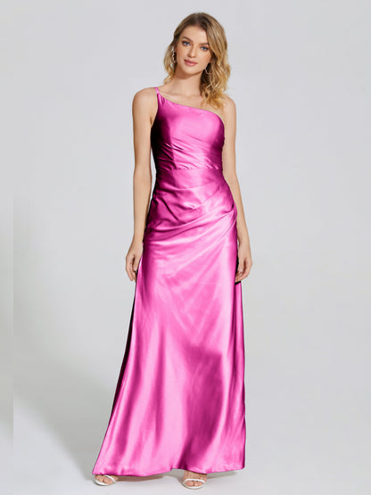 Angela One-Shoulder Sheath Soft Satin Bridesmaid Dress
